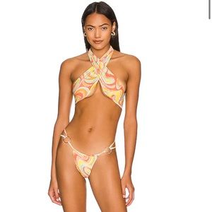 INDAH Sea Halter Cross bikini top & Sloane Ring Sides bottom size small set